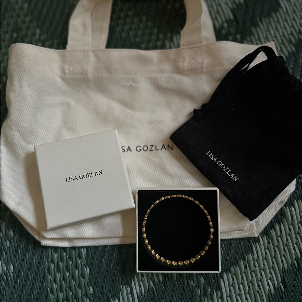 Lisa Gozlan Gold Bracelet with Tote and Pouch